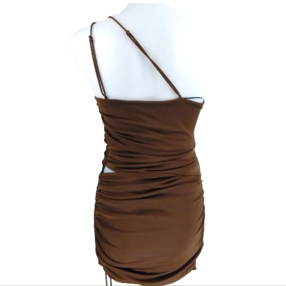 Zara Ruched Asymmetrical Draped Mini Dress - Picture 4 of 5